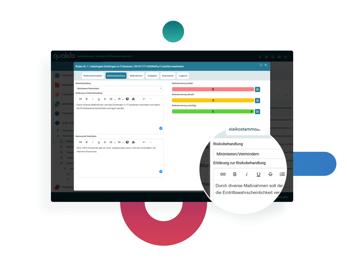 Screenshot Risikobehandlung aus qualido manager / Risikomanagement